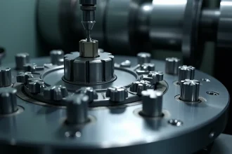 Sistema di cambio utensile a disco rotante su tornio CNC in officina meccanica